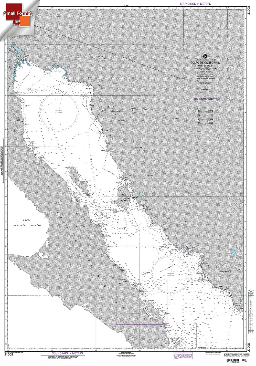 NGA Charts: Region 1 - North America, NGA Chart 21008: Golfo De California Northern Part, Approx. Size 21" x 29" (SMALL FORMAT WATERPROOF)
