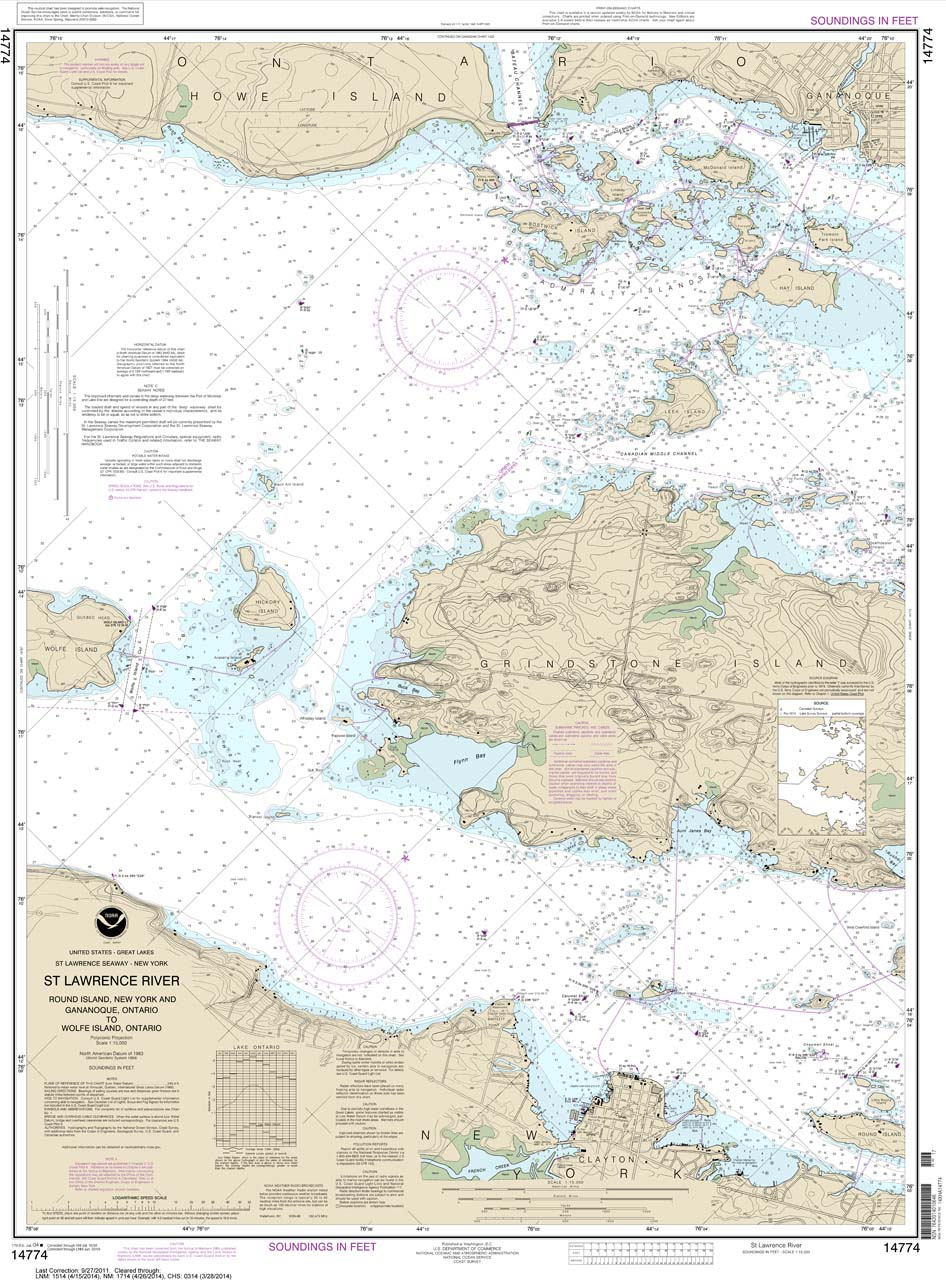 HISTORICAL NOAA Chart 14774: Round I.: N.Y.: and Gananoque: Ont.: to Wolfe I.: Ont.