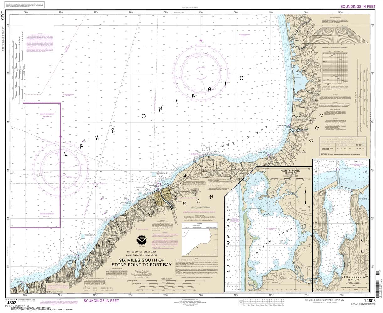 HISTORICAL NOAA Chart 14803: Six Miles south of Stony Point to Port Bay;North Pond;Little Sodus Bay