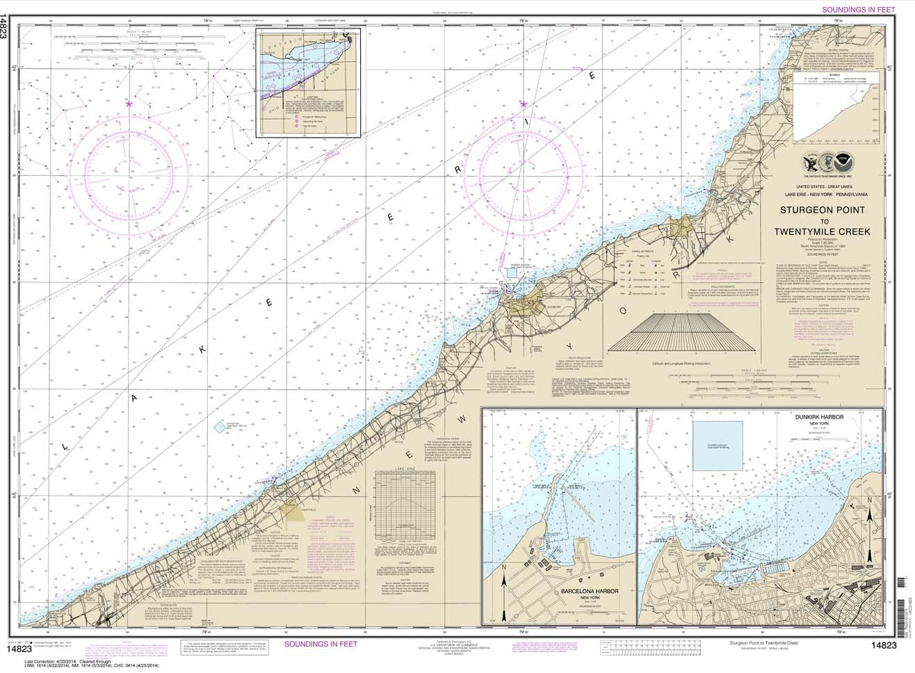 HISTORICAL NOAA Chart 14823: Sturgeon Point to Twentymile Creek;Dunkirk Harbor;Barcelona Harbor