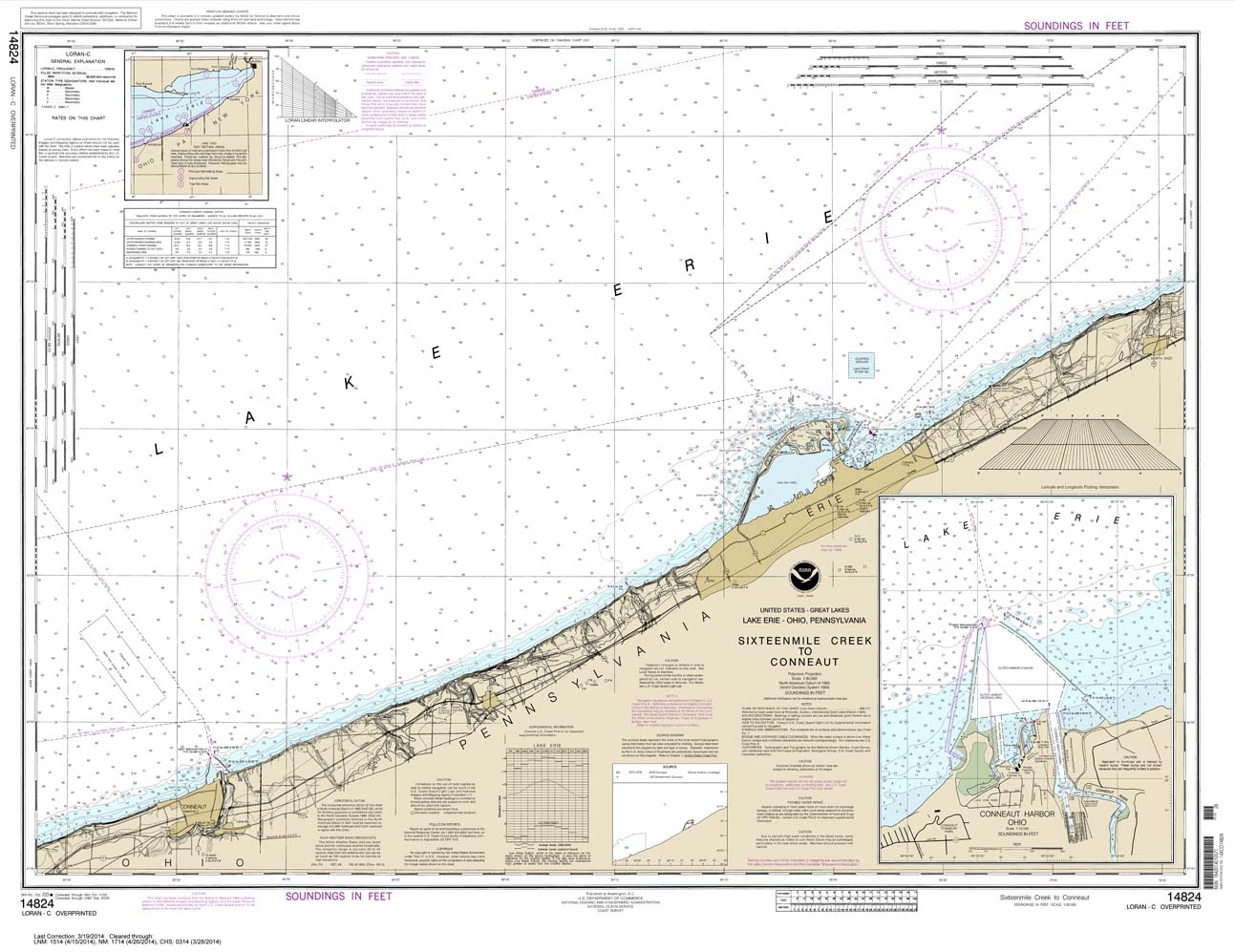 HISTORICAL NOAA Chart 14824: Sixteenmile Creek to Conneaut;Conneaut Harbor