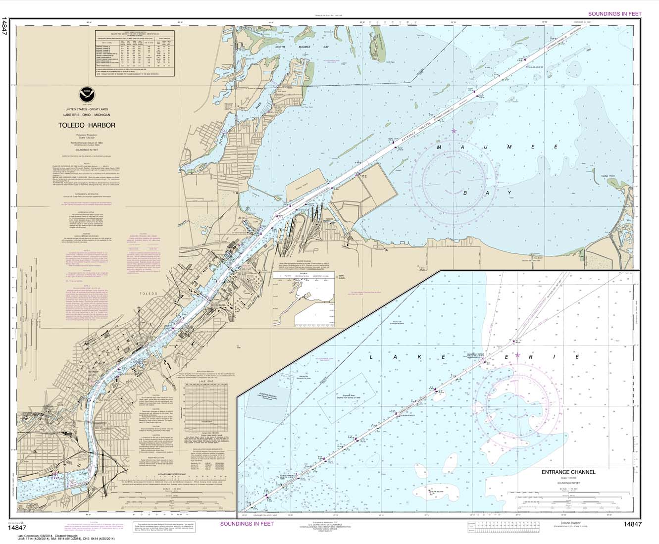 HISTORICAL NOAA Chart 14847: Toledo Harbor;Entrance Channel to Harbor