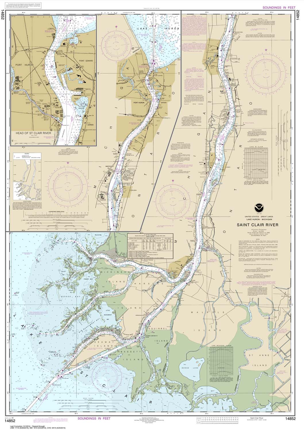 HISTORICAL NOAA Chart 14852: St. Clair River;Head of St. Clair River