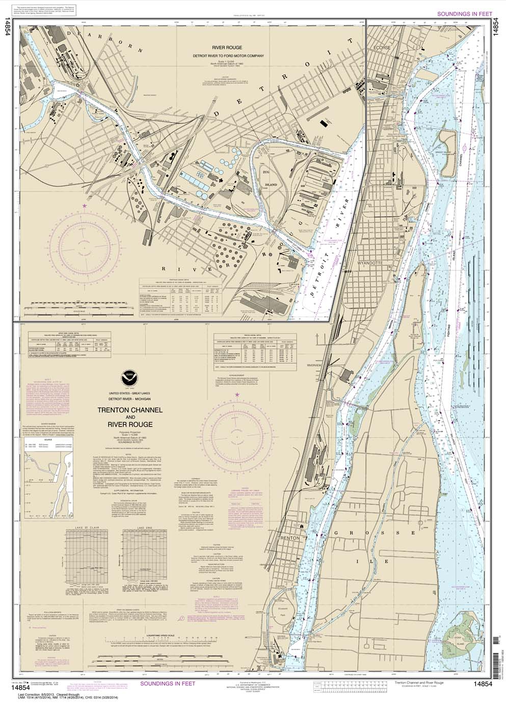 HISTORICAL NOAA Chart 14854: Trenton Channel and River Rouge;River Rouge