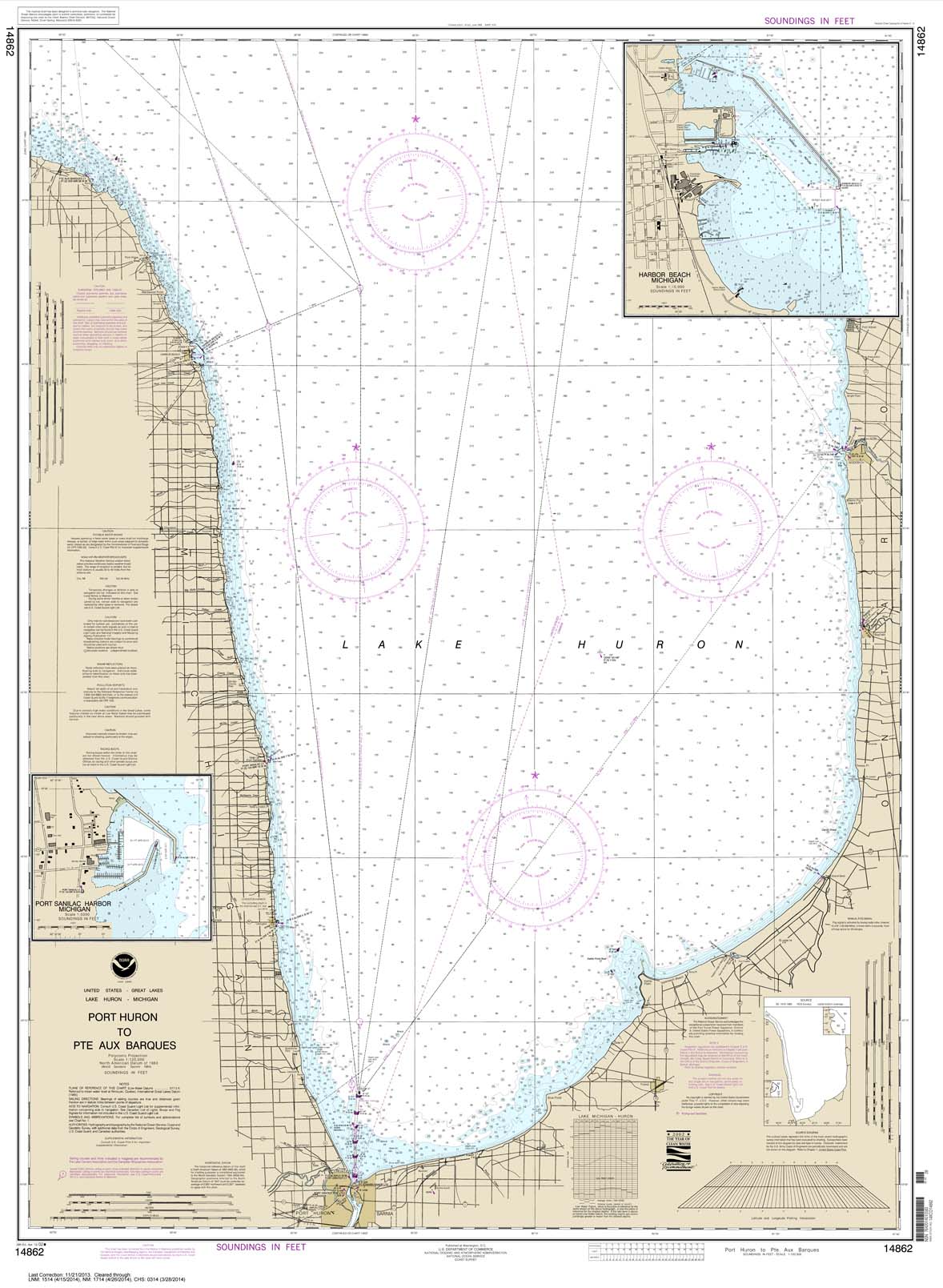 HISTORICAL NOAA Chart 14862: Port Huron to Pte aux Barques;Port Sanilac;Harbor Beach
