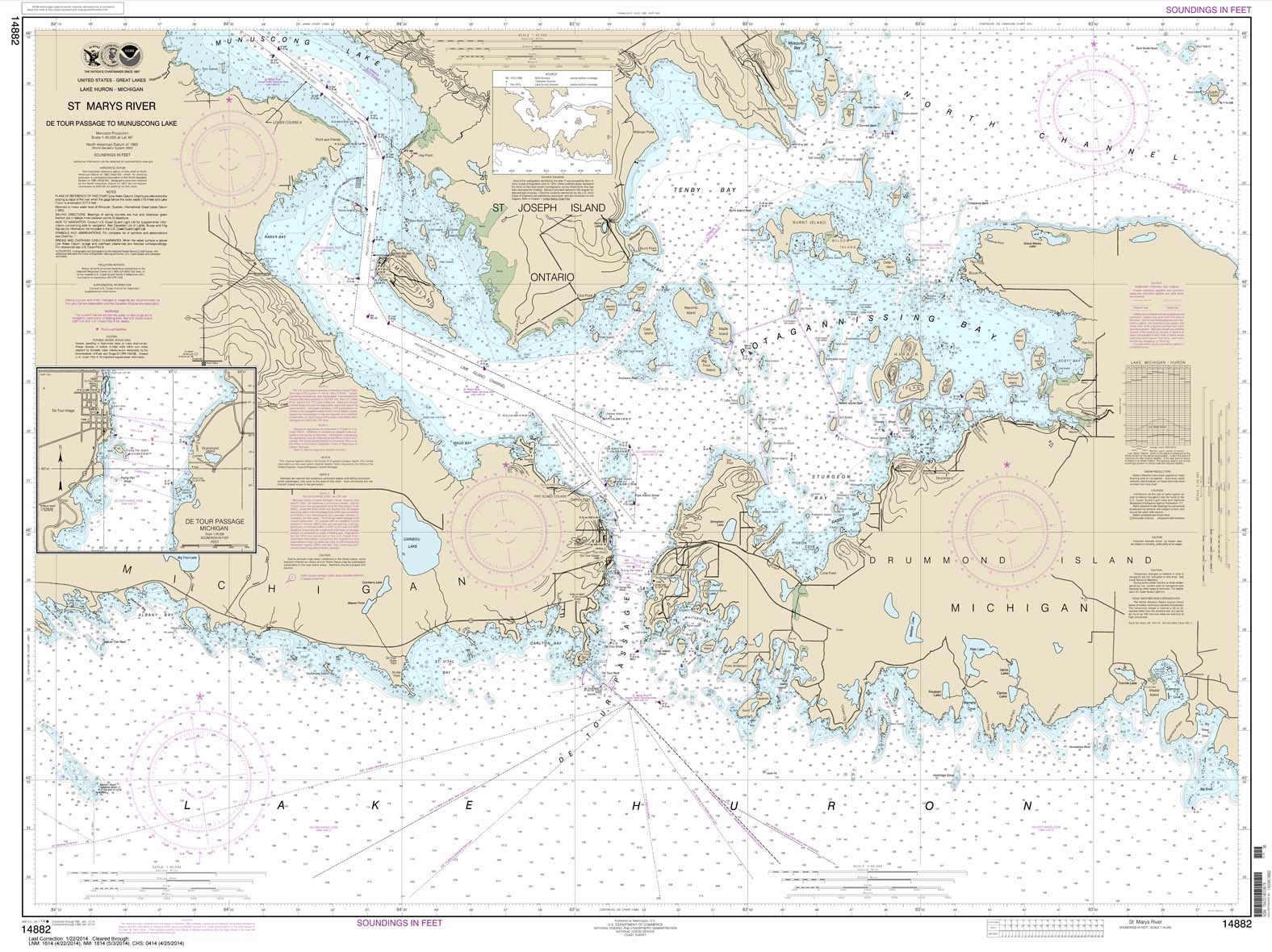 HISTORICAL NOAA Chart 14882: St. Mars River - Detour Passage to Munuscong Lake;Detour Passage