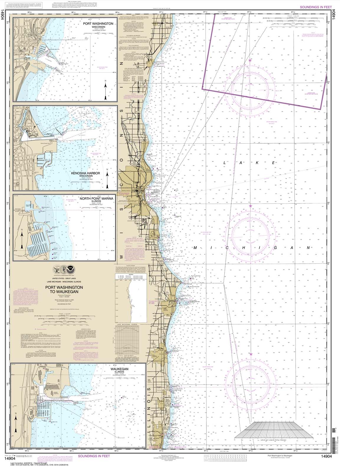 HISTORICAL NOAA Chart 14904: Port Washington to Waukegan;Kenosha;North Point Marina;Port Washington;Waukegan
