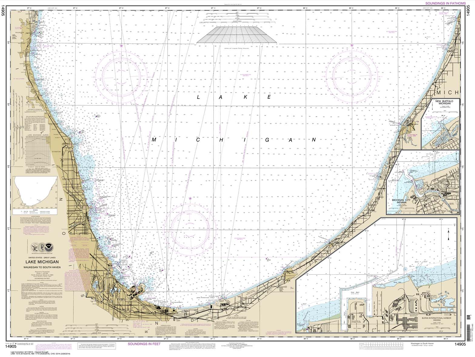 HISTORICAL NOAA Chart 14905: Waukegan to South Haven;Michigan City;Burns International Harbor;New Buffalo