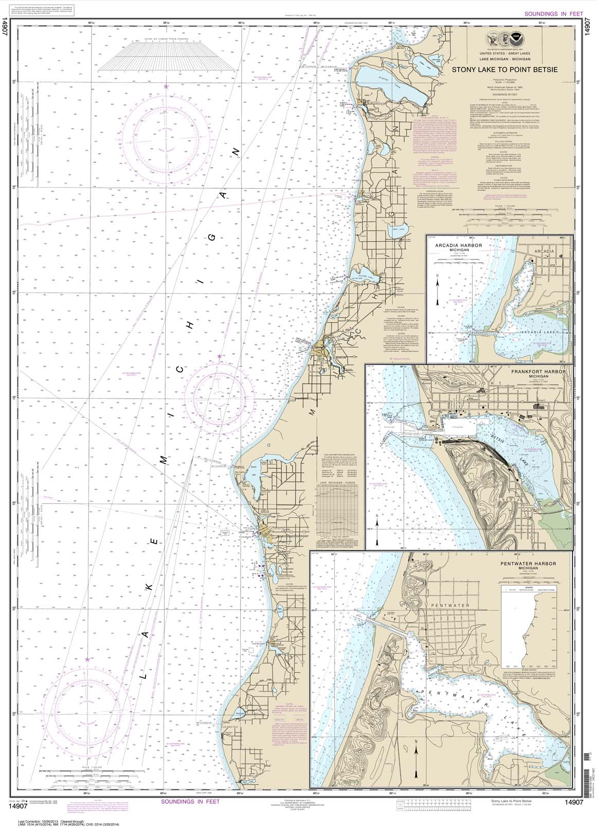 HISTORICAL NOAA Chart 14907: Stony Lake to Point Betsie;Pentwater;Arcadia;Frankfort