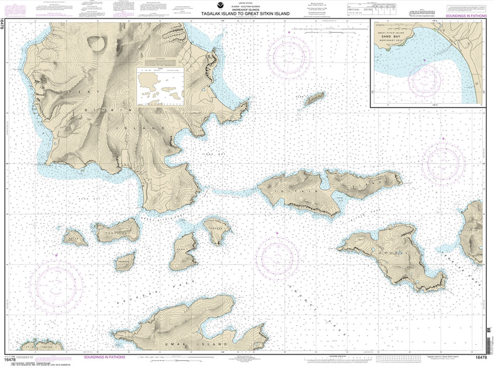 HISTORICAL NOAA Chart 16478: Tagalak Island to Great Sitkin Island;Sand Bay-Northeast Cove