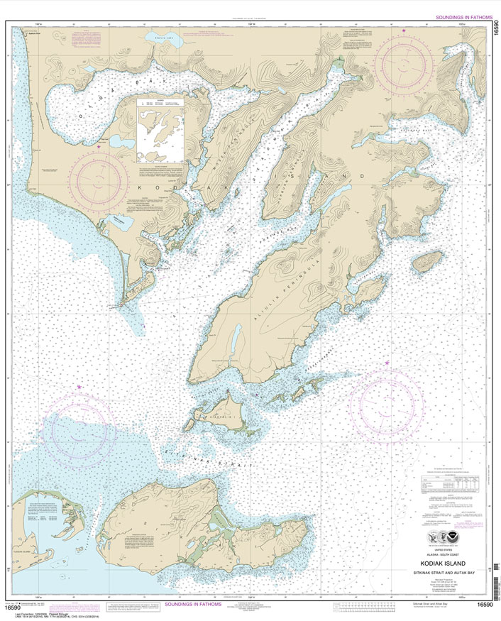 HISTORICAL NOAA Chart 16590: Kodiak Island Sitkinak Strait and Alitak Bay