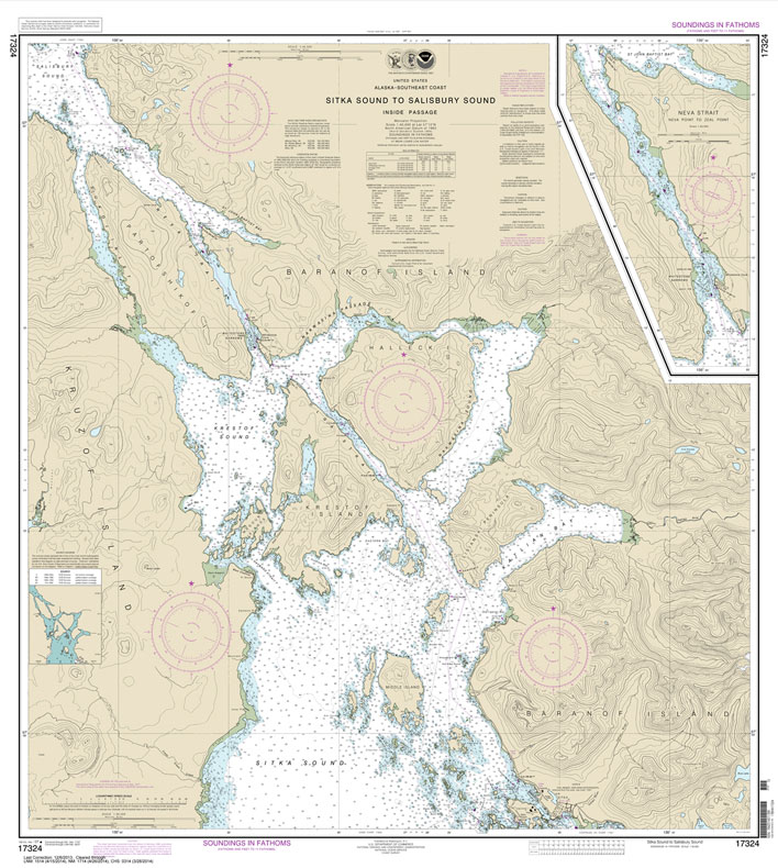 HISTORICAL NOAA Chart 17324: Sitka Sound to Salisbury Sound: Inside Passage;Neva Str.-Neva Pt. to Zeal Pt.