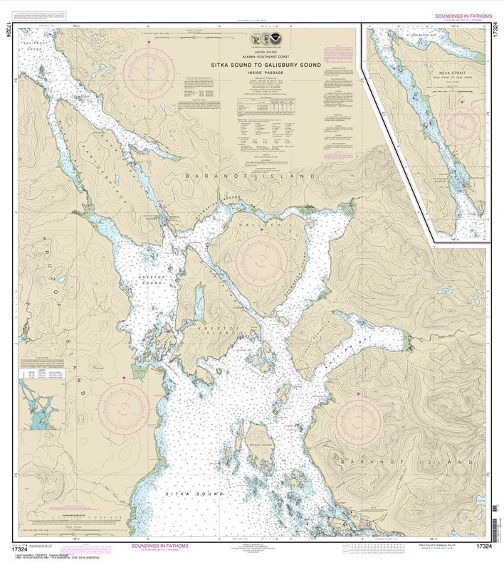 HISTORICAL NOAA Chart 17324: Sitka Sound to Salisbury Sound: Inside Passage;Neva Str.-Neva Pt. to Zeal Pt.