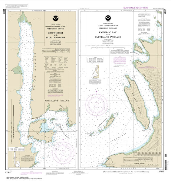 HISTORICAL NOAA Chart 17365: Woewodski and Eliza Hbrs.;Fanshaw Bay and Cleveland Passage