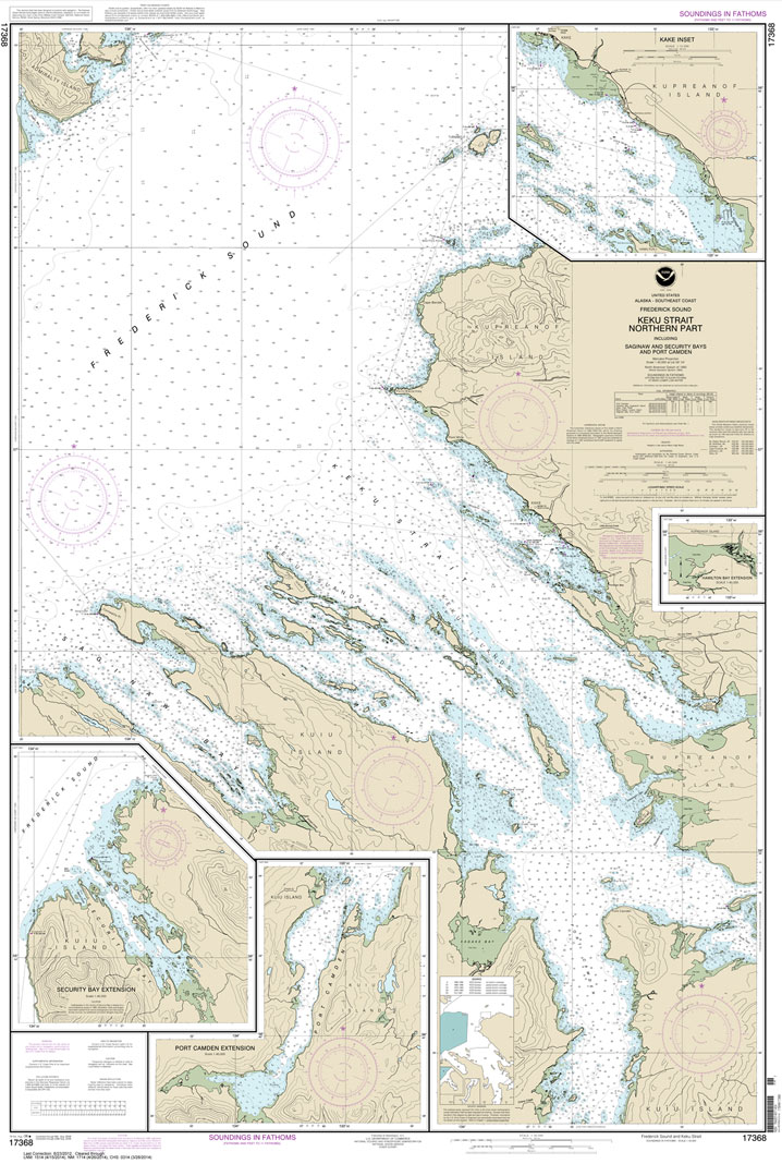 HISTORICAL NOAA Chart 17368: Keku Strait-northern part: including Saginaw and Security Bays and Port Camden;Kake Inset