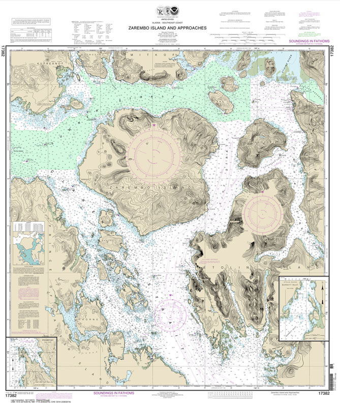 HISTORICAL NOAA Chart 17382: Zarembo Island and approaches;Burnett Inlet: Etolin Island;Steamer Bay