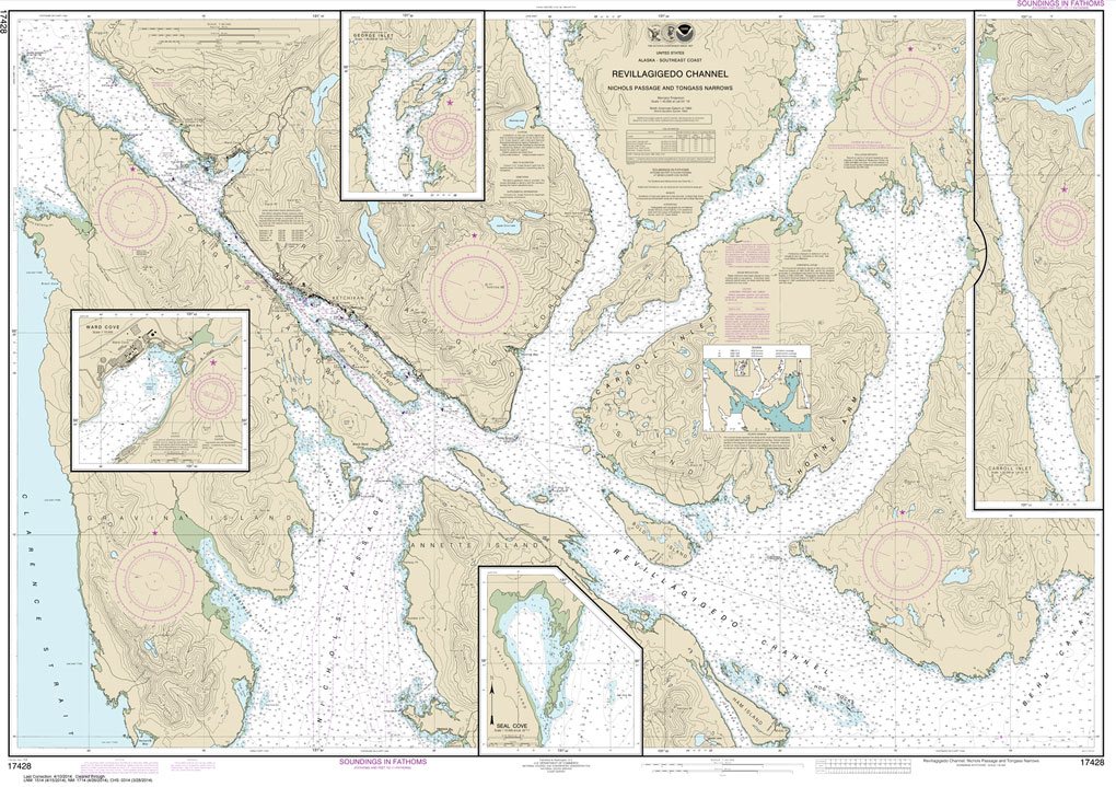 HISTORICAL NOAA Chart 17428: Revillagigedo Channel: Nichols Passage: and Tongass Narrows;Seal Cove;Ward Cove