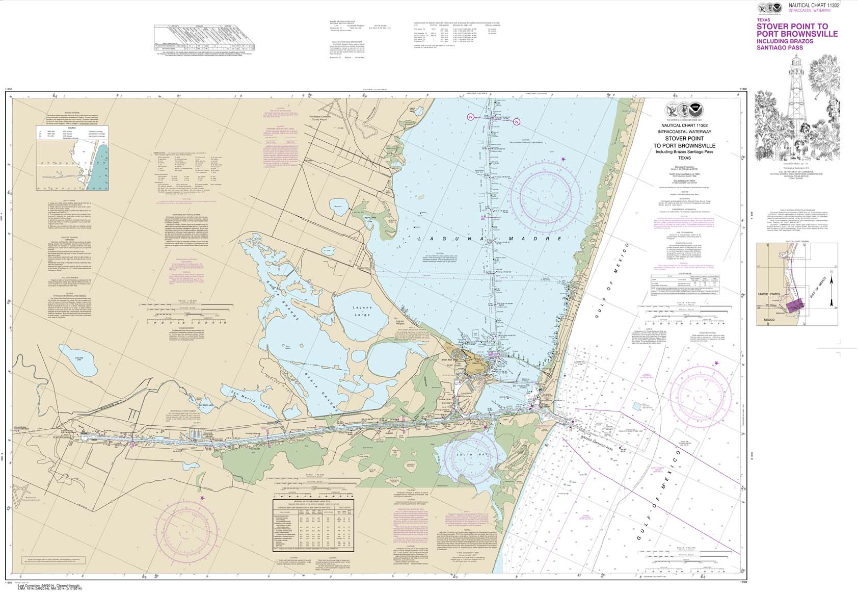HISTORICAL NOAA Chart 11302: Intracoastal Waterway Stover Point to Port Brownsville: including Brazos Santiago Pass