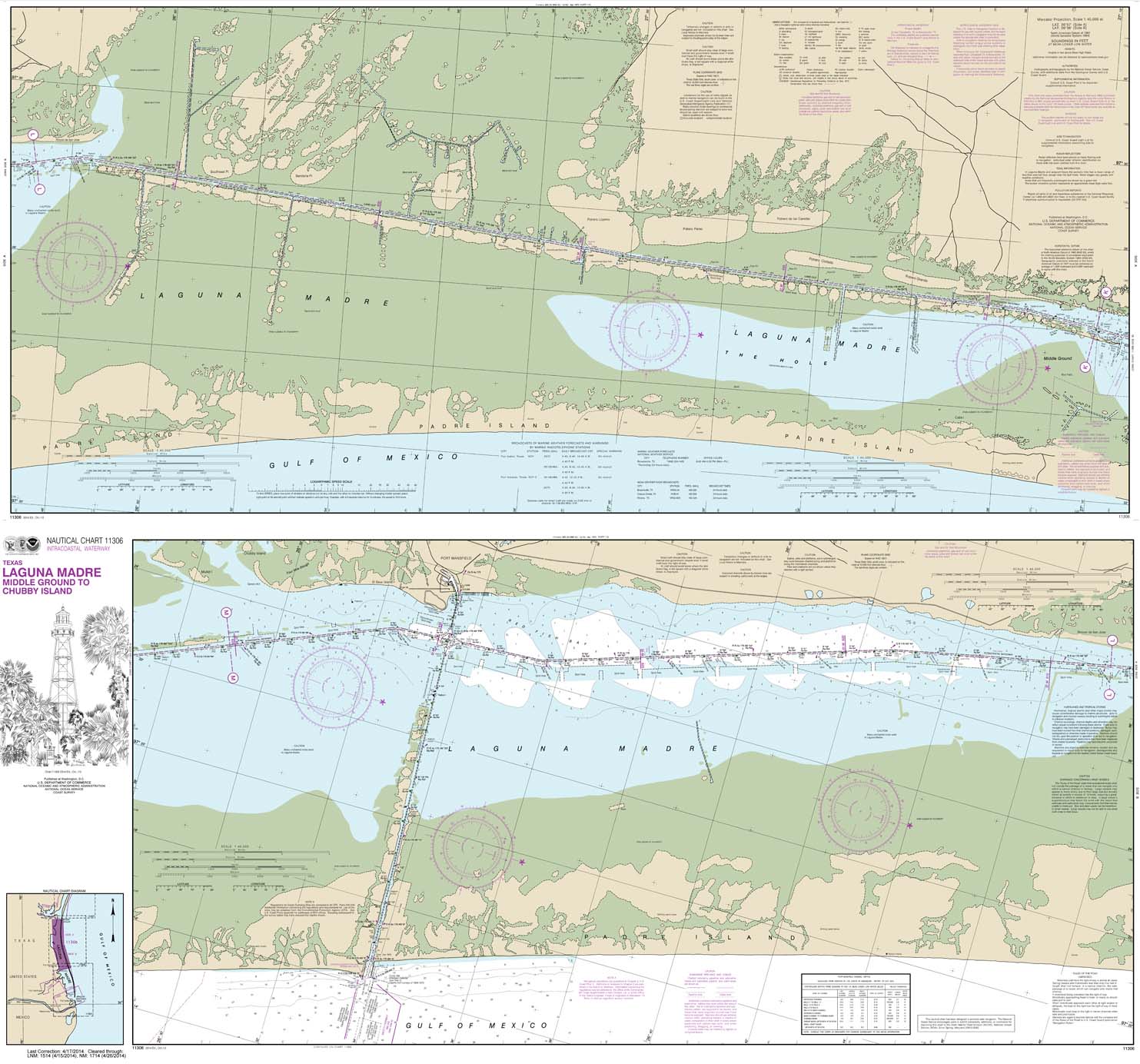 HISTORICAL NOAA Chart 11306: Intracoastal Waterway Laguna Madre Middle Ground to Chubby Island