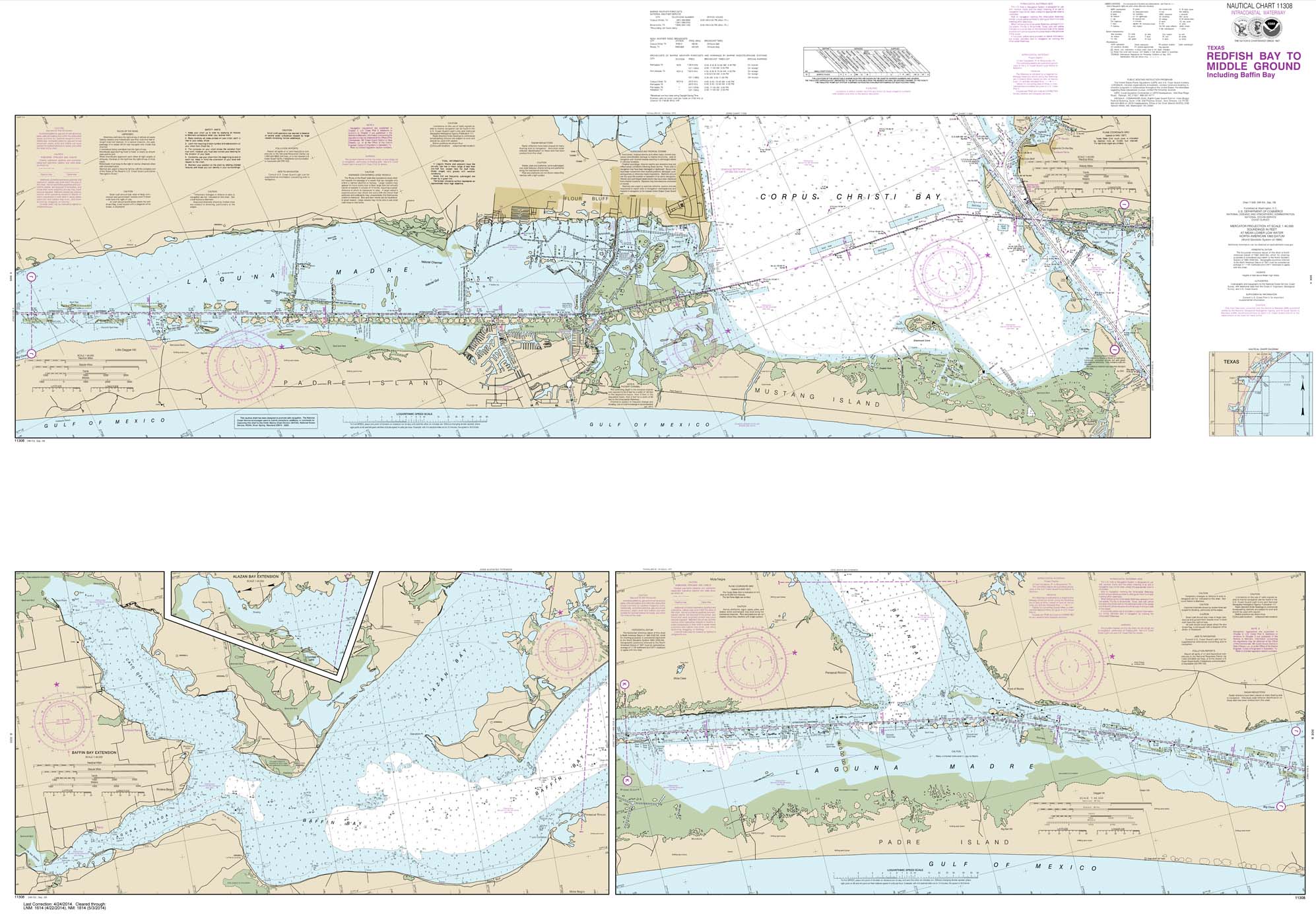 HISTORICAL NOAA Chart 11308: Intracoastal Waterway Redfish Bay to Middle Ground