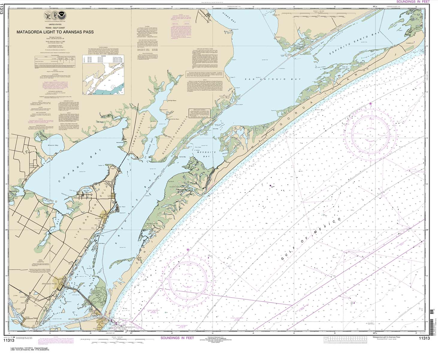 NOAA Chart 11313: Matagorda Light to Aransas Pass