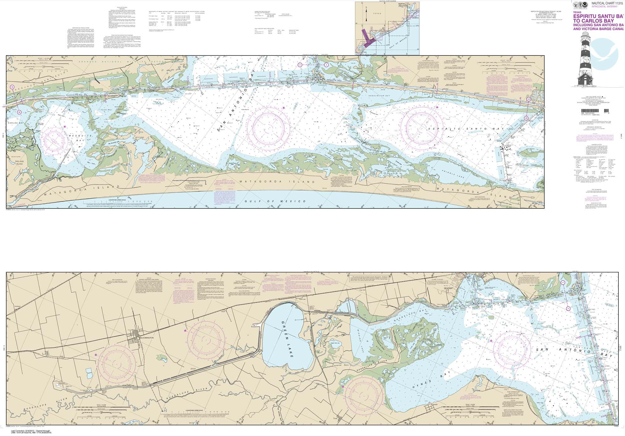 HISTORICAL NOAA Chart 11315: Intracoastal Waterway Espiritu Santo Bay to Carlos Bay including San Antonio Bay and Victoria Barge Canal