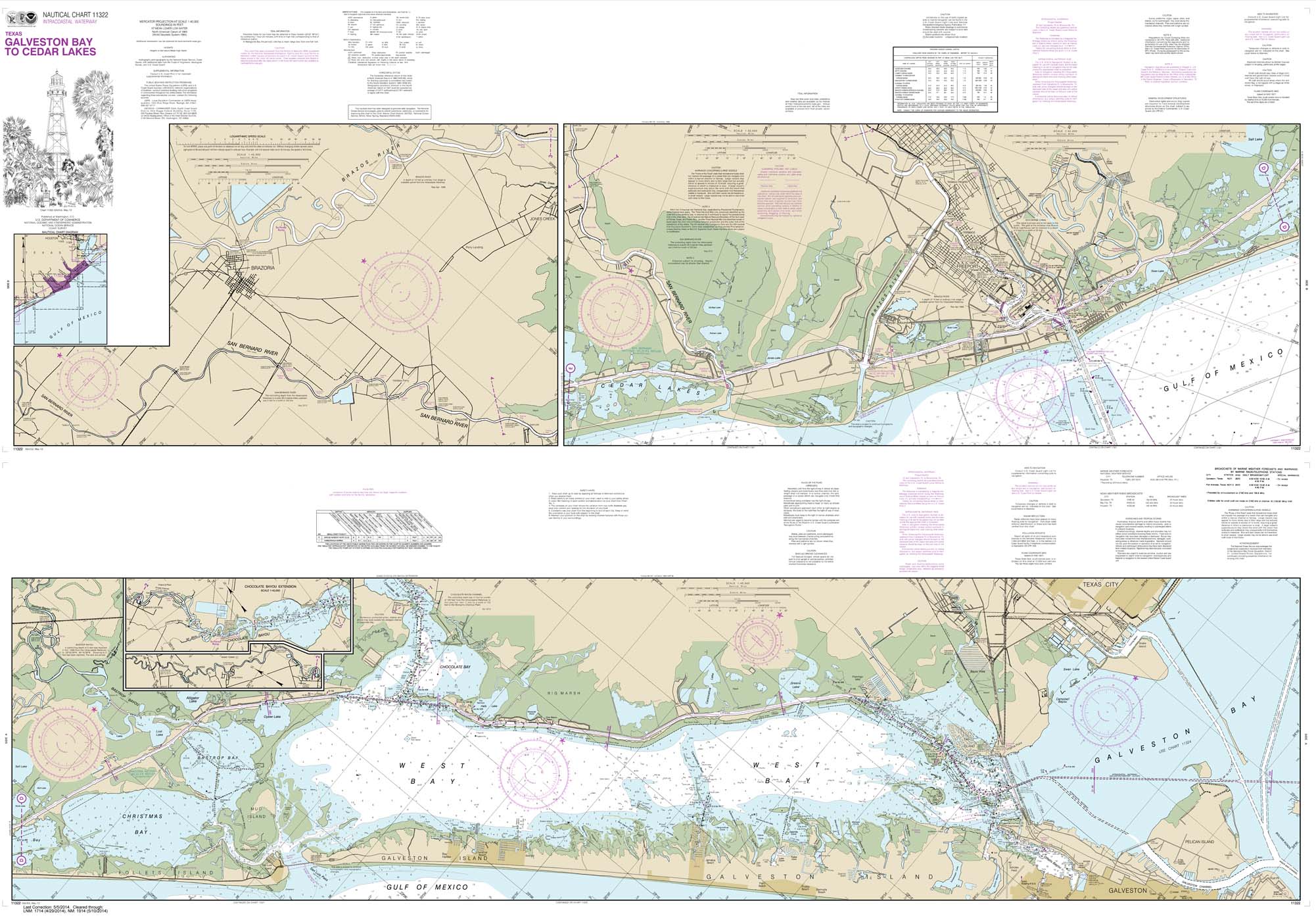 HISTORICAL NOAA Chart 11322: Intracoastal Waterway Galveston Bay to Cedar Lakes