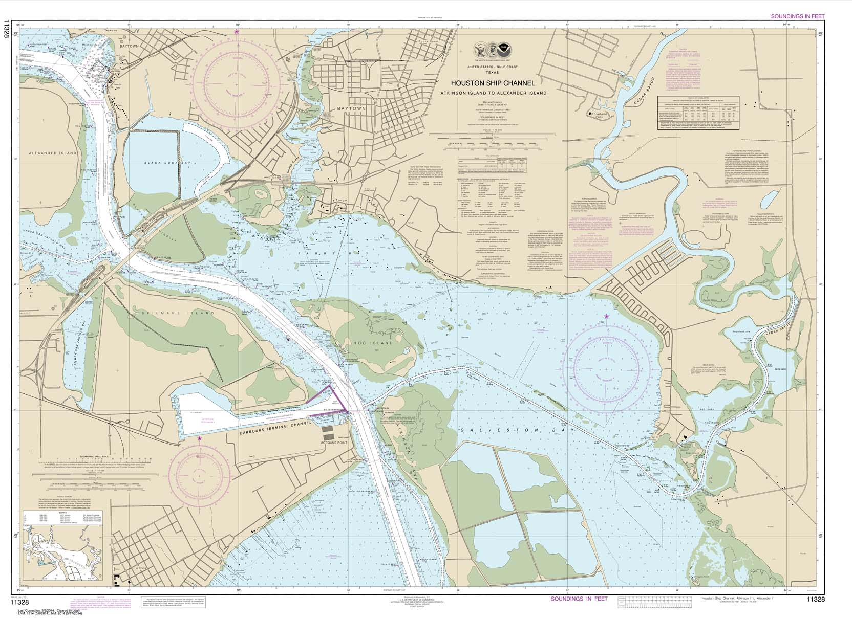 HISTORICAL NOAA Chart 11328: Houston Ship Channel Atkinson Island to Alexander Island