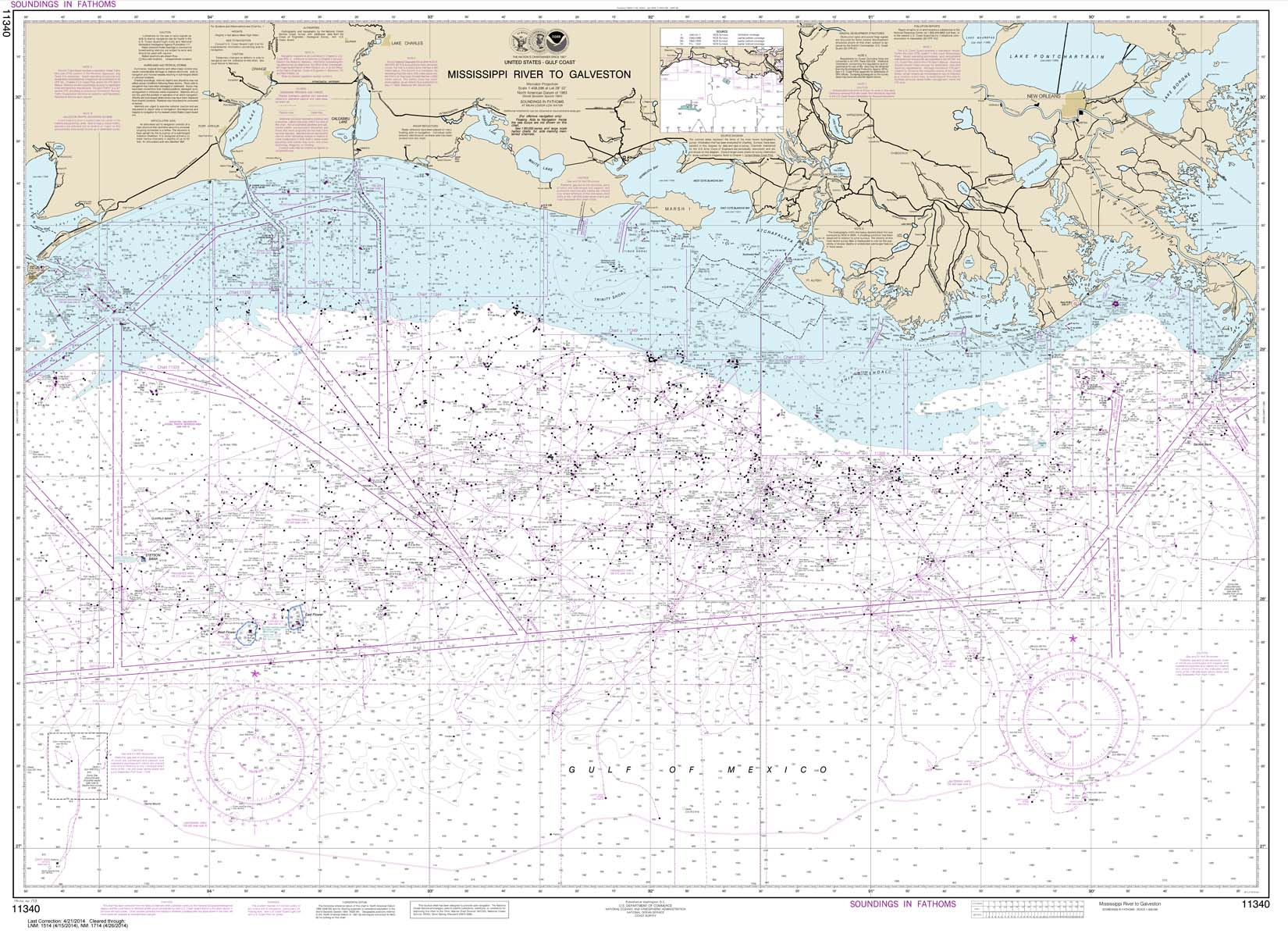 NOAA Chart 11340: Mississippi River to Galveston