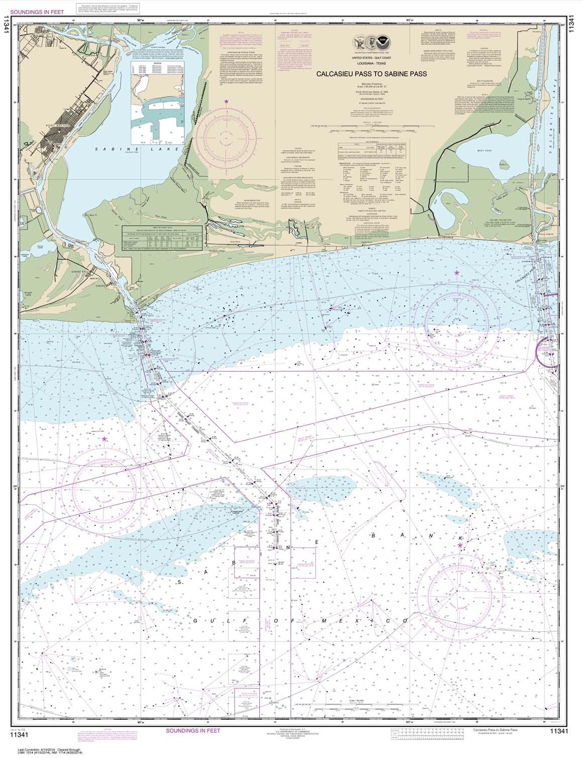NOAA Chart 11341: Calcasieu Pass to Sabine Pass