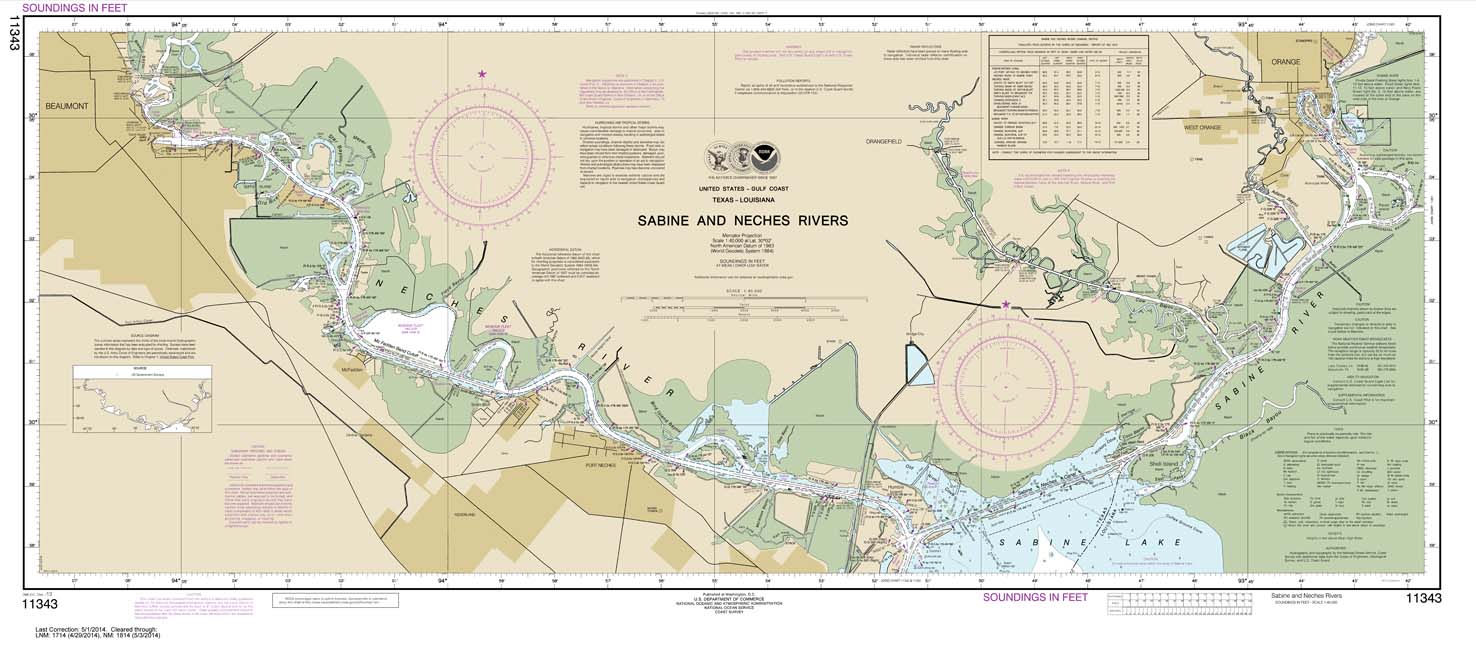 NOAA Chart 11343: Sabine and Neches Rivers