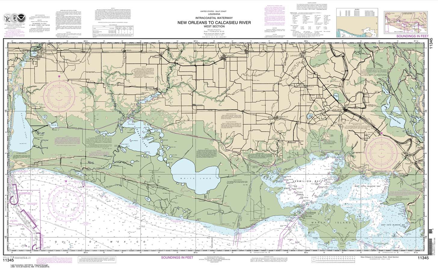 NOAA Chart 11345: Intracoastal Waterway New Orleans to Calcasieu River West Section