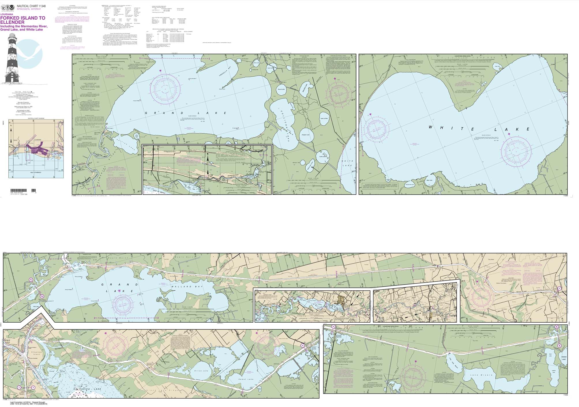 HISTORICAL NOAA Chart 11348: Intracoastal Waterway Forked Island to Ellender: including the Mermantau River: Grand Lake and White Lake