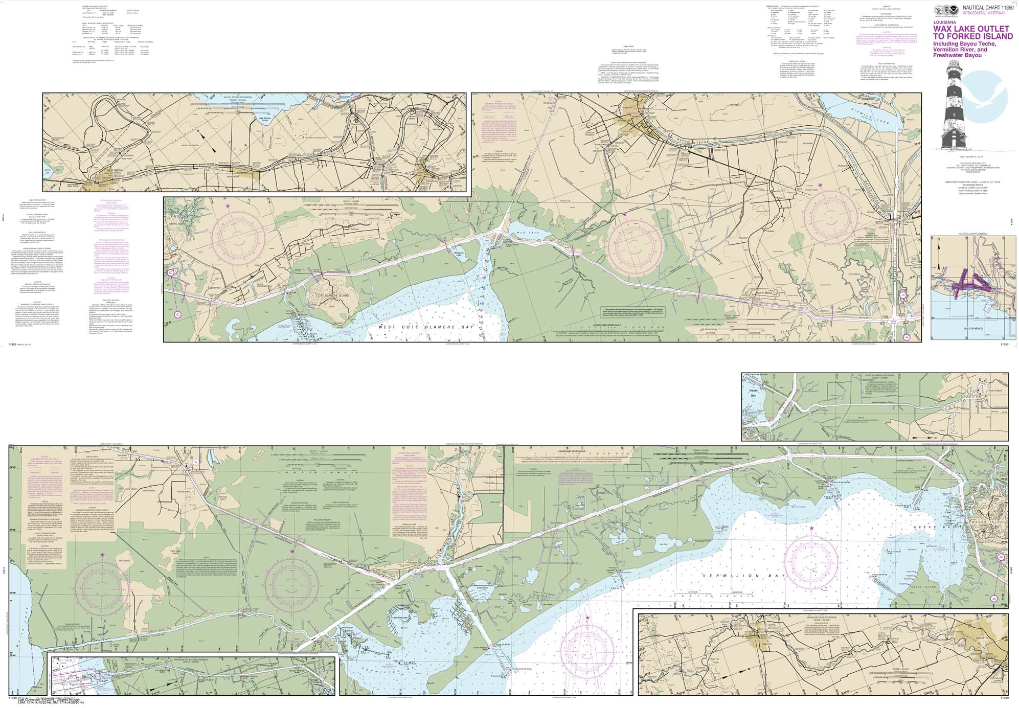 HISTORICAL NOAA Chart 11350: Intracoastal Waterway Wax Lake Outlet to Forked Island including Bayou Teche: Vermilion River: and Freshwater Bayou