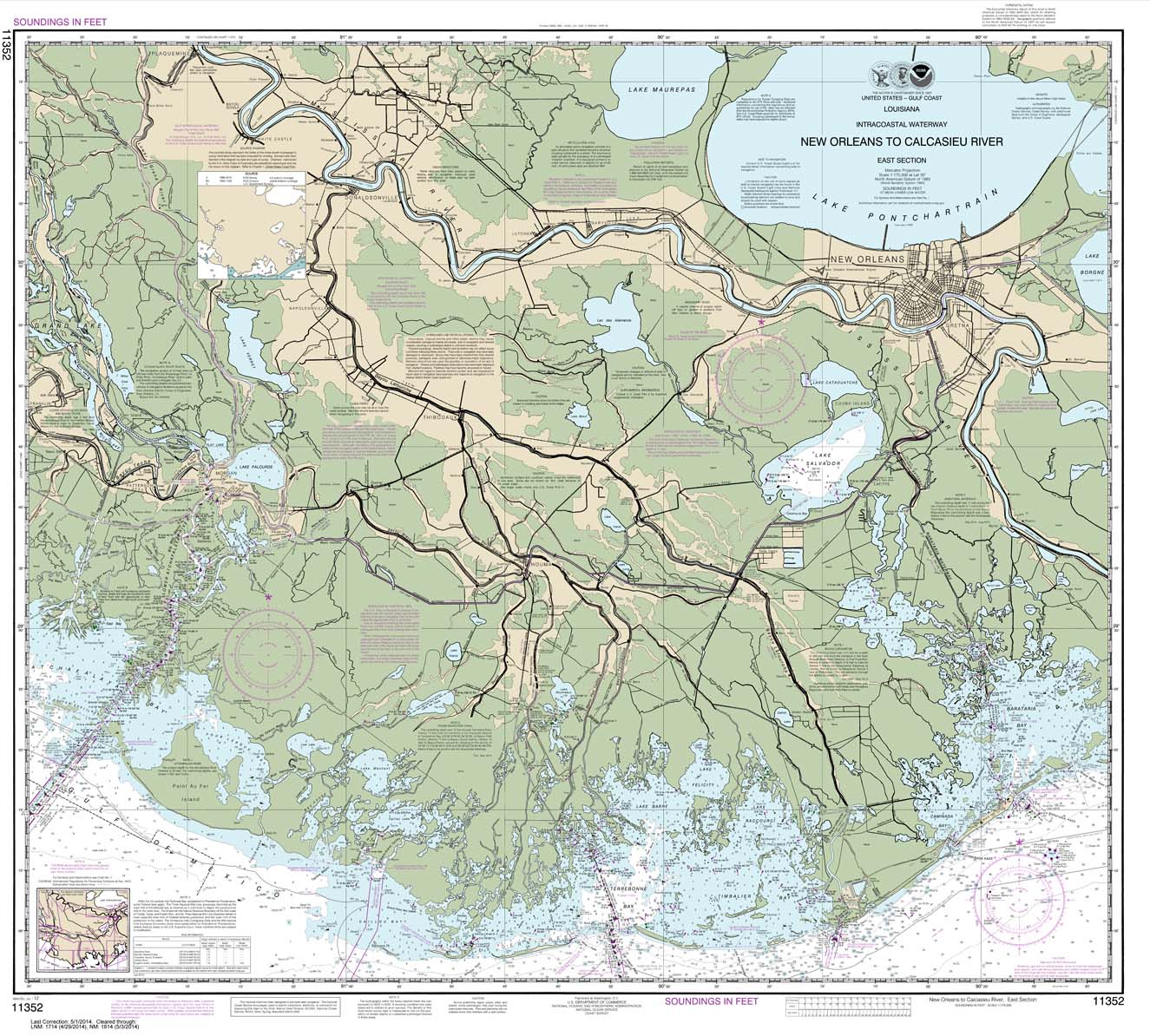 HISTORICAL NOAA Chart 11352: Intracoastal Waterway New Orleans to Calcasieu River East Section