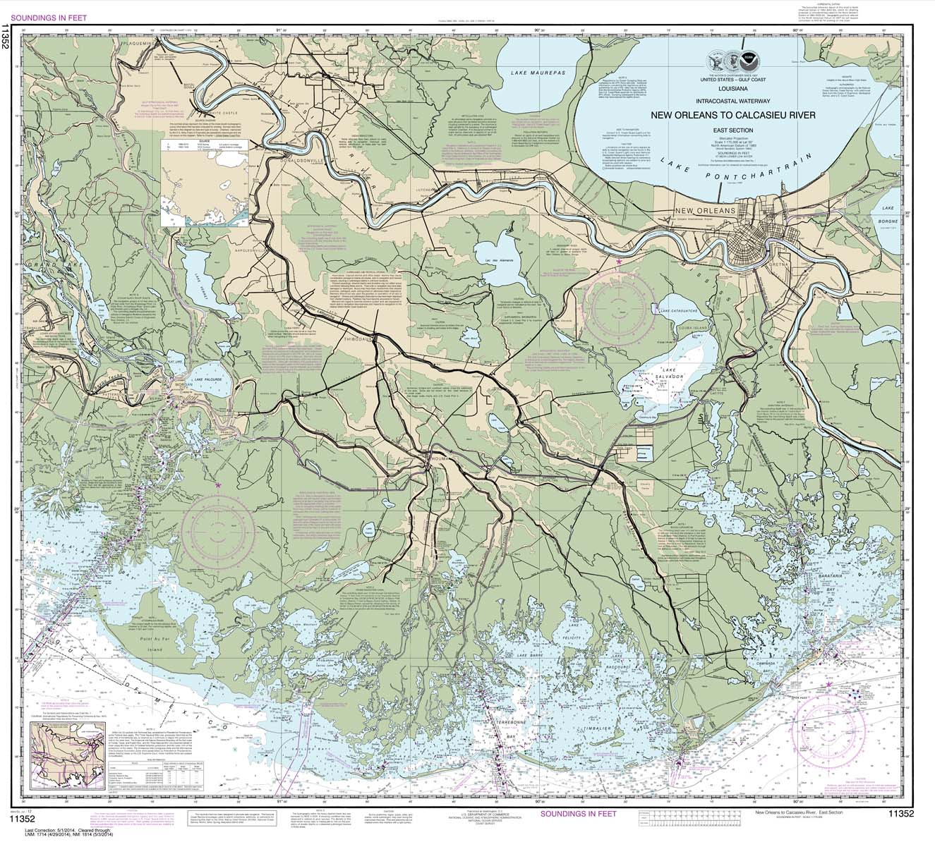 NOAA Chart 11352: Intracoastal Waterway New Orleans to Calcasieu River East Section