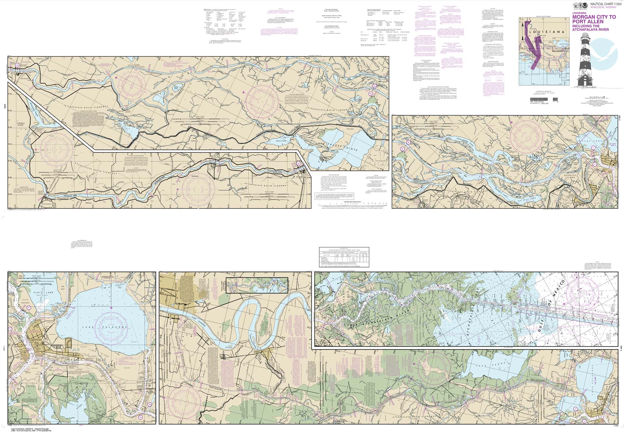 HISTORICAL NOAA Chart 11354: Intracoastal Waterway Morgan City to Port Allen: including the Atchafalaya River