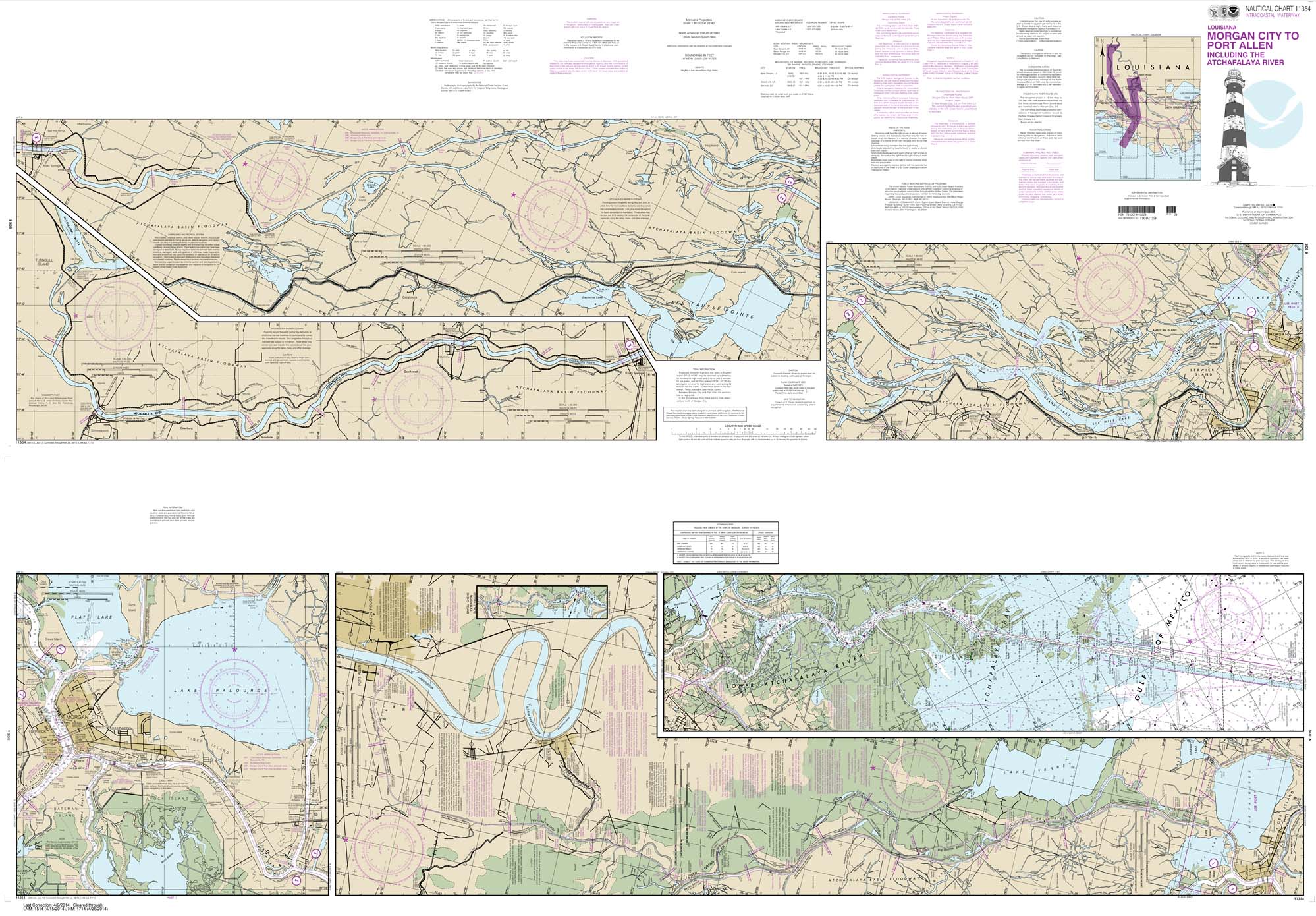 NOAA Chart 11354: Intracoastal Waterway Morgan City to Port Allen: including the Atchafalaya River