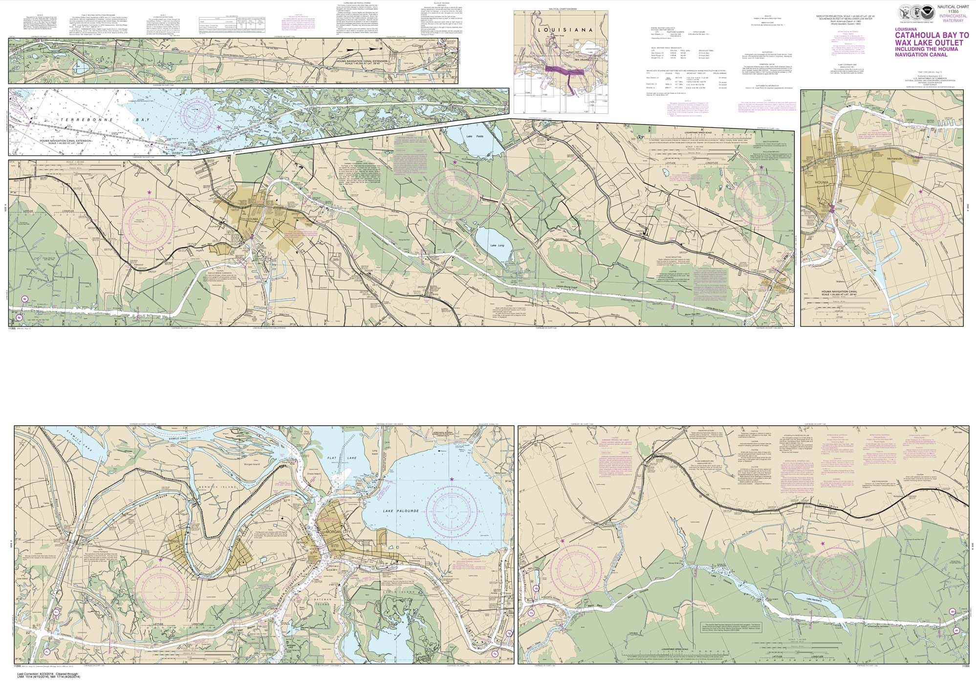 HISTORICAL NOAA Chart 11355: Intracoastal Waterway Catahoula Bay to Wax Lake Outlet including the Houma Navigation canal