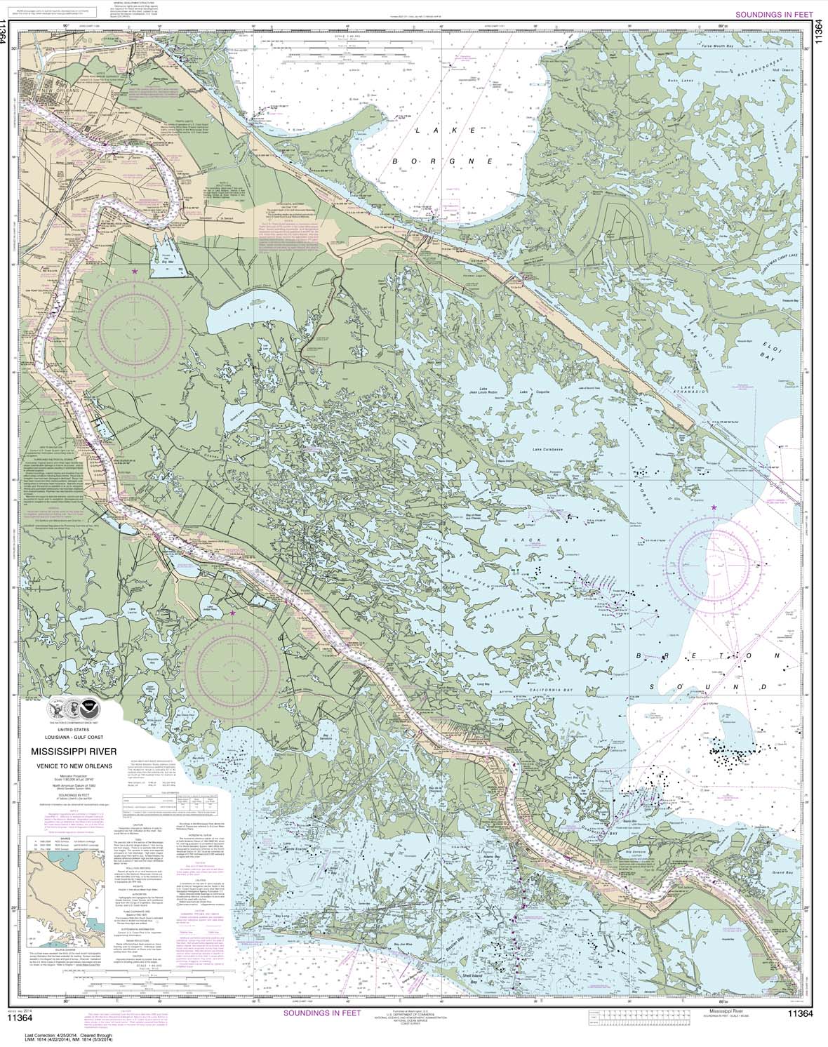 NOAA Chart 11364: Mississippi River-Venice to New Orleans