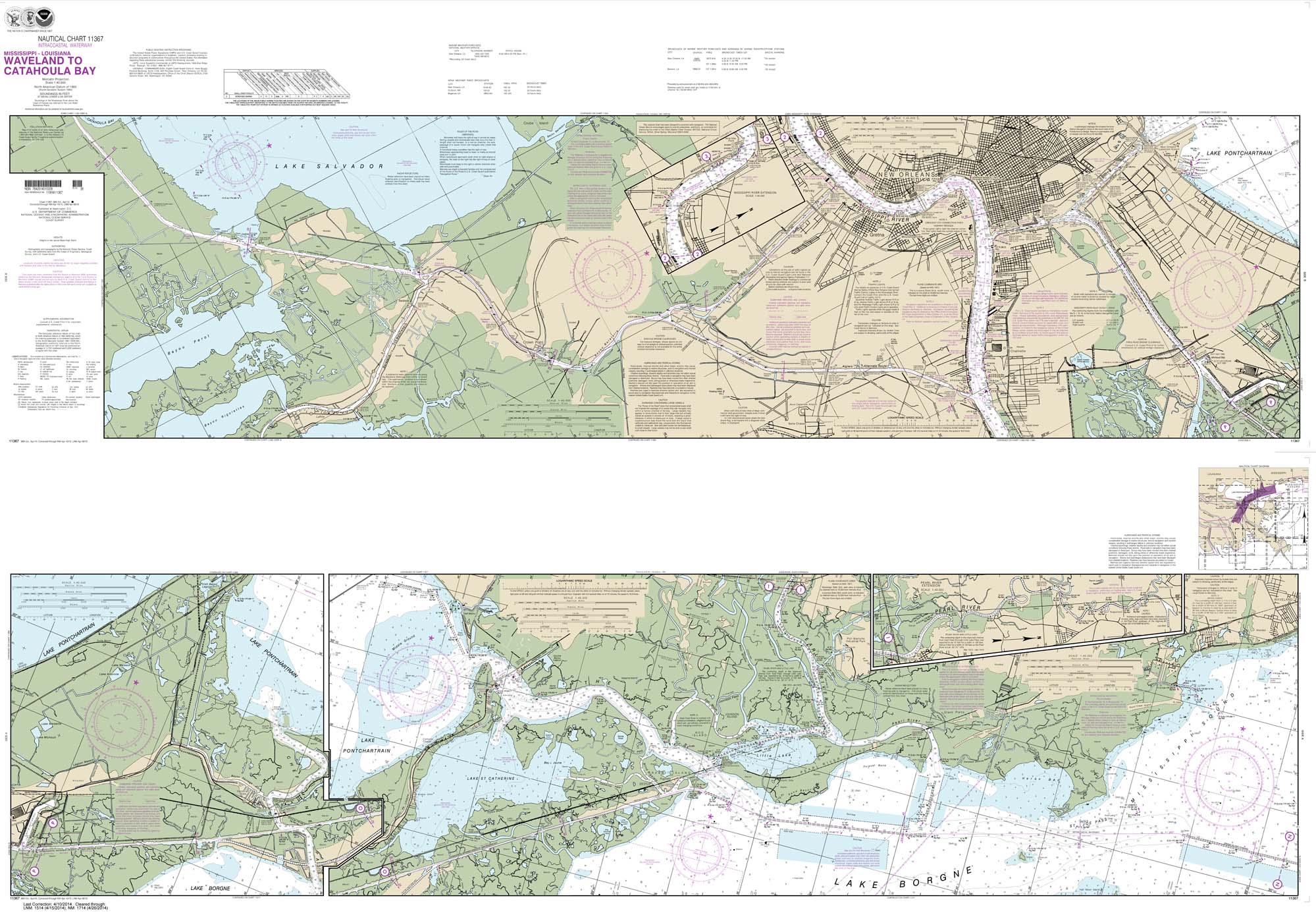 HISTORICAL NOAA Chart 11367: Intracoastal Waterway Waveland to Catahoula Bay