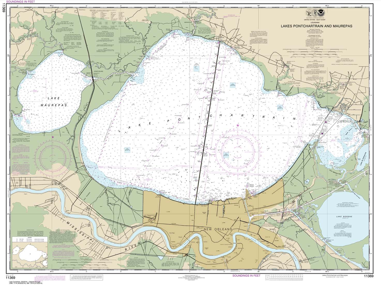NOAA Chart 11369: Lakes Pontchartrain and Maurepas