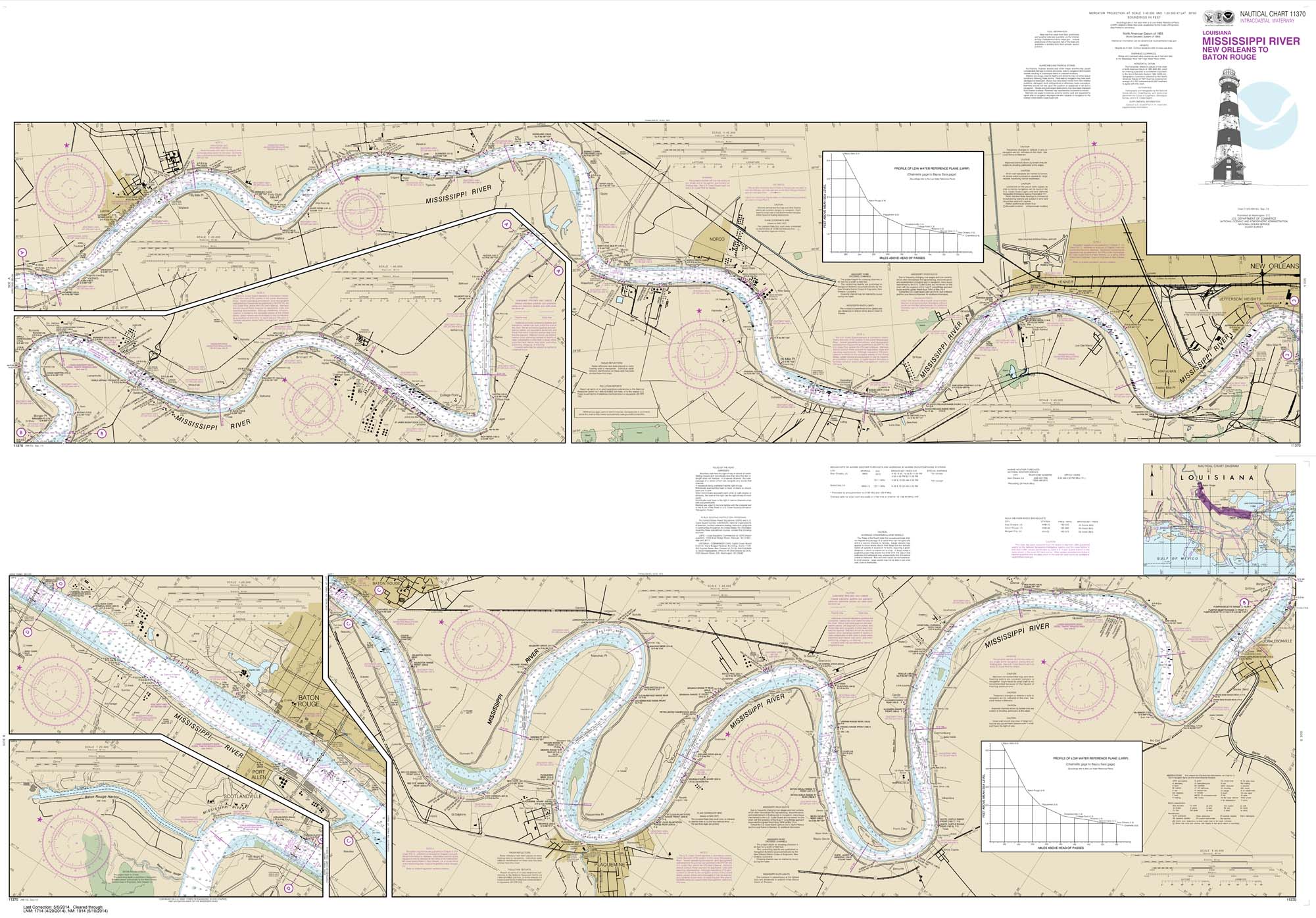HISTORICAL NOAA Chart 11370: Mississippi River-New Orleans to Baton Rouge