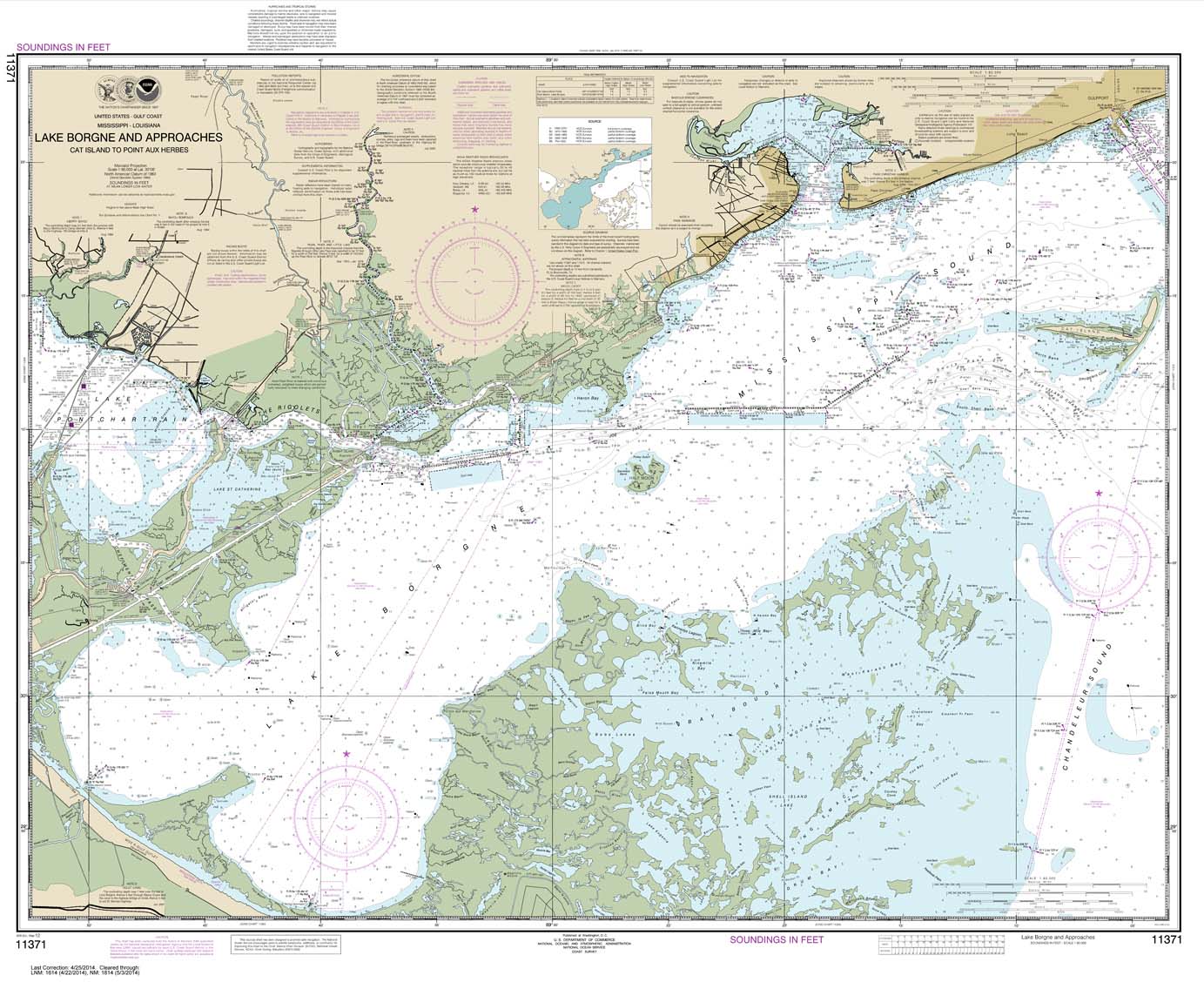 NOAA Chart 11371: Lake Borgne and approaches Cat Island to Point aux Herbes