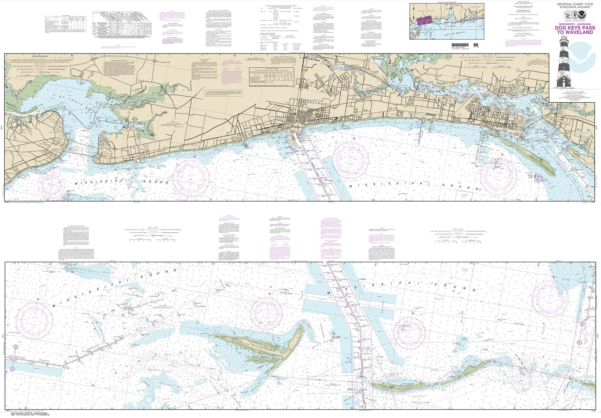 HISTORICAL NOAA Chart 11372: Intracoastal Waterway Dog Keys Pass to Waveland