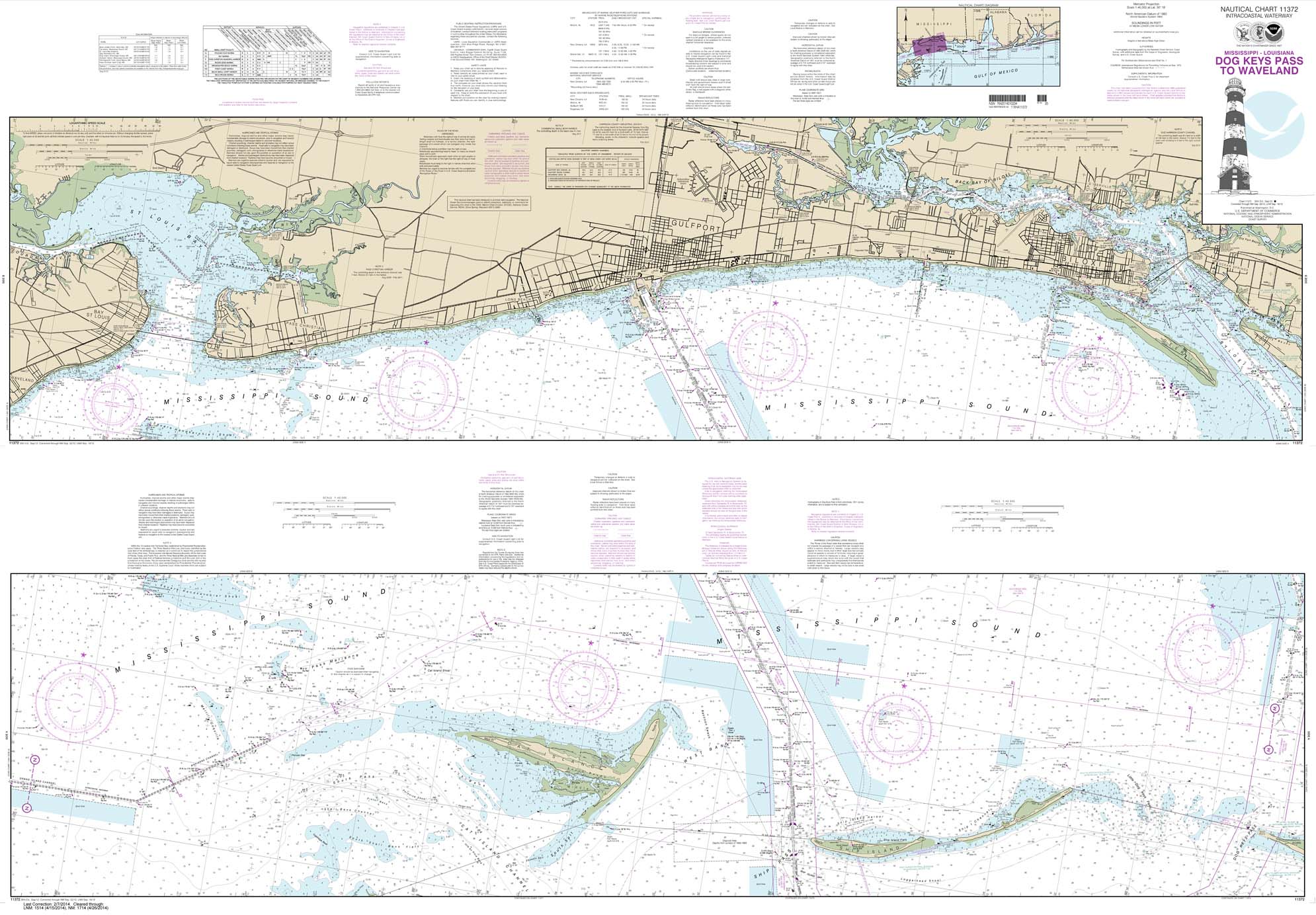 NOAA Chart 11372: Intracoastal Waterway Dog Keys Pass to Waveland