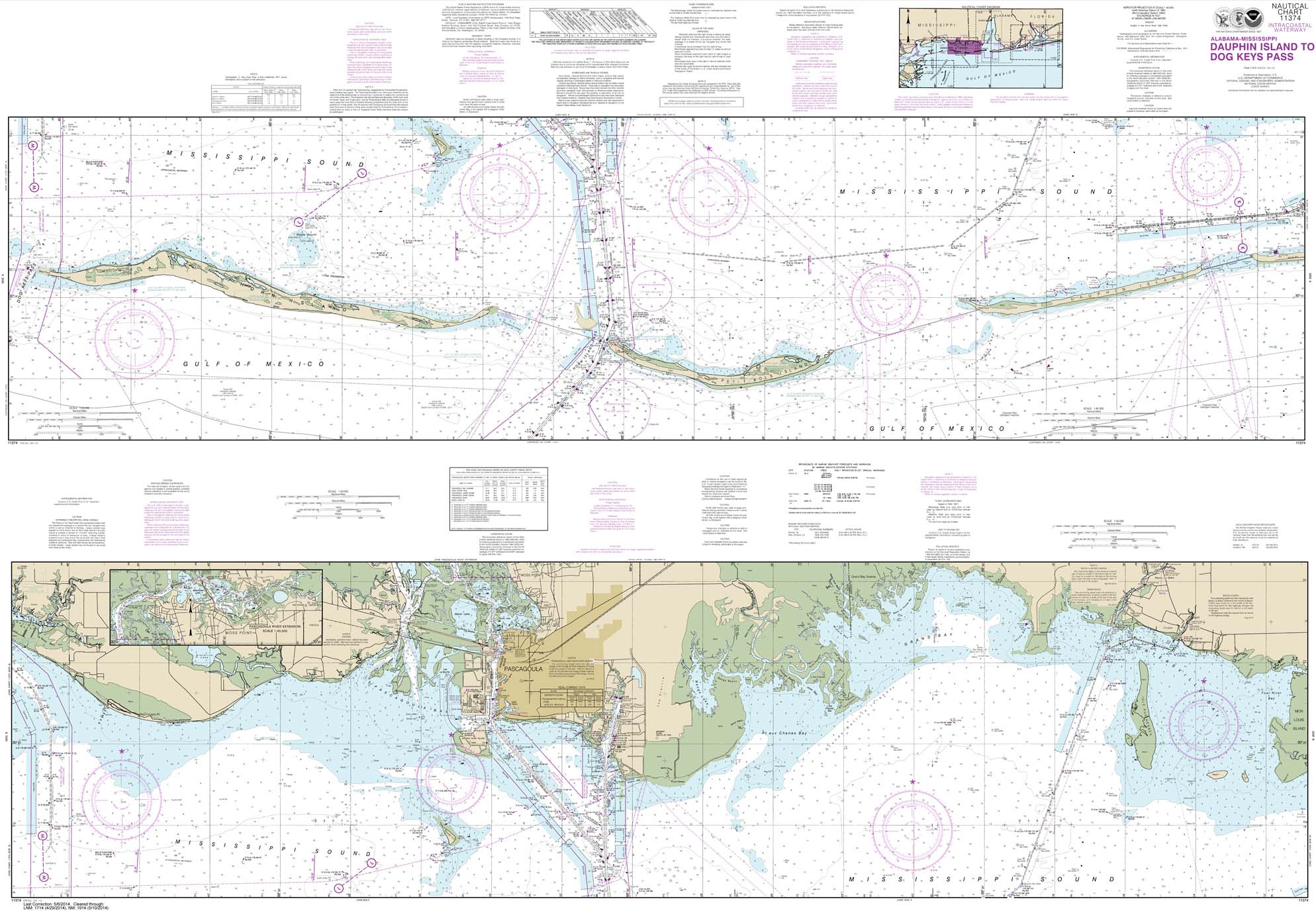 HISTORICAL NOAA Chart 11374: Intracoastal Waterway Dauphin Island to Dog Keys Pass