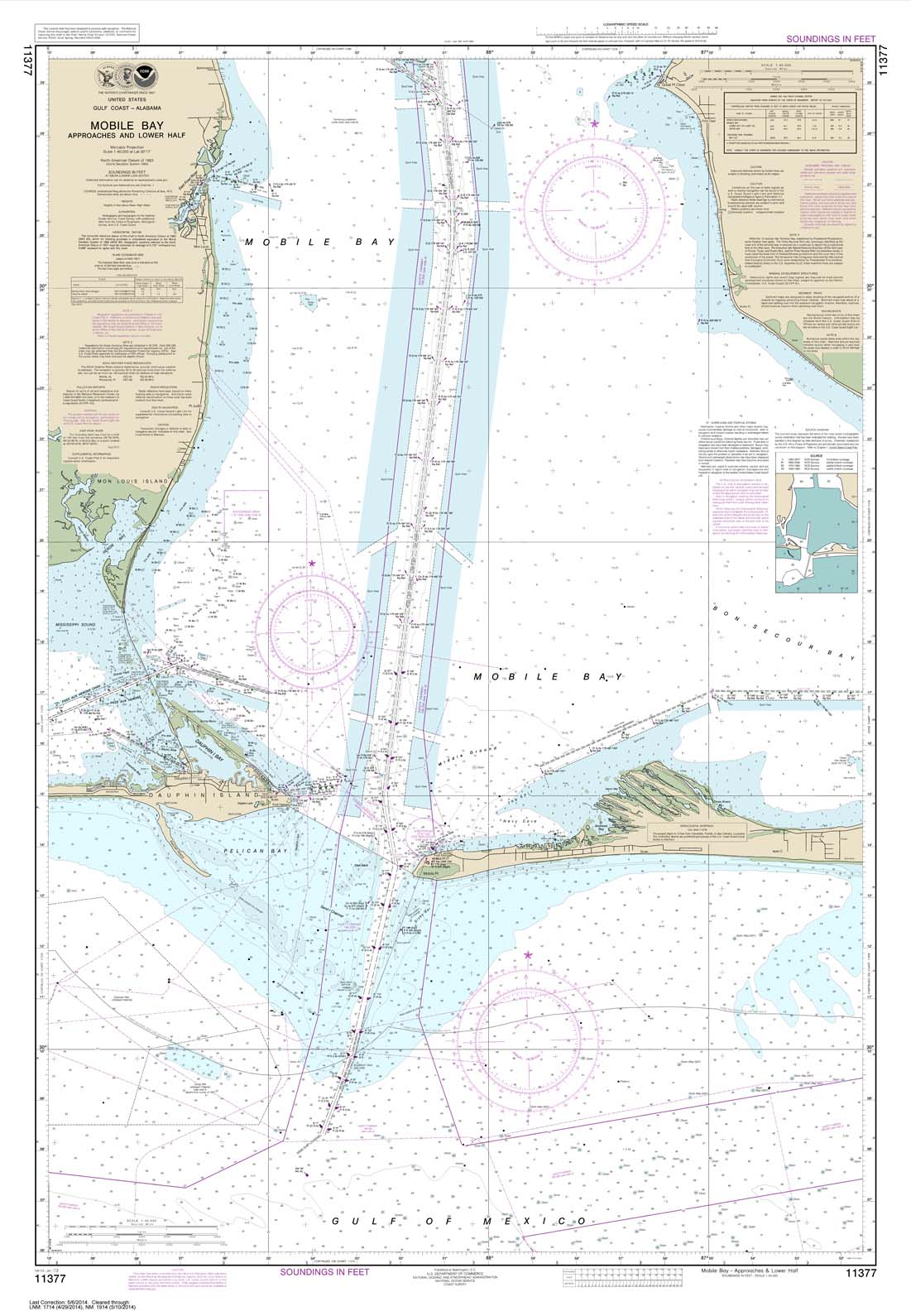 NOAA Chart 11377: Mobile Bay Approaches and Lower Half