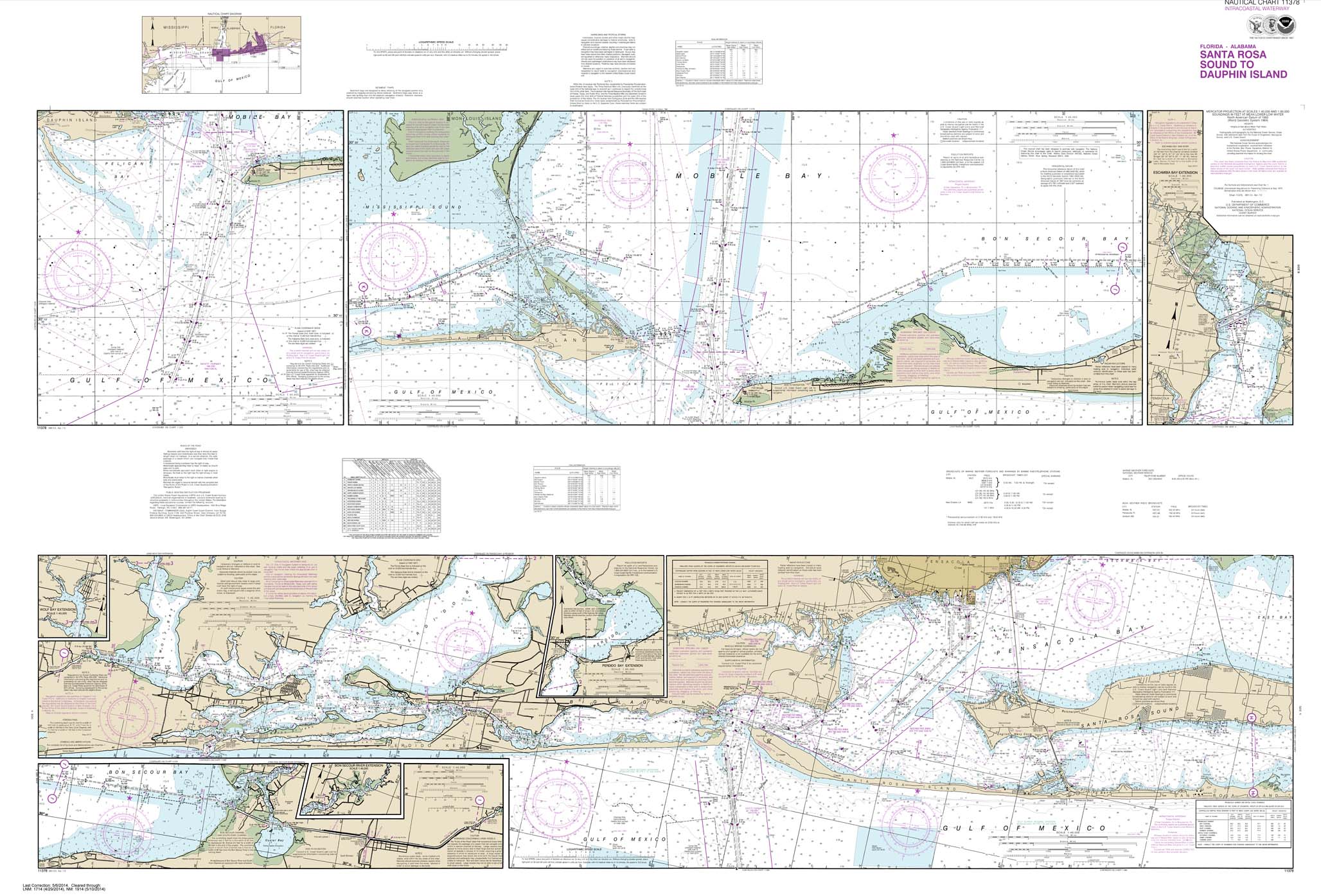 HISTORICAL NOAA Chart 11378: Intracoastal Waterway Santa Rosa Sound to Dauphin Island