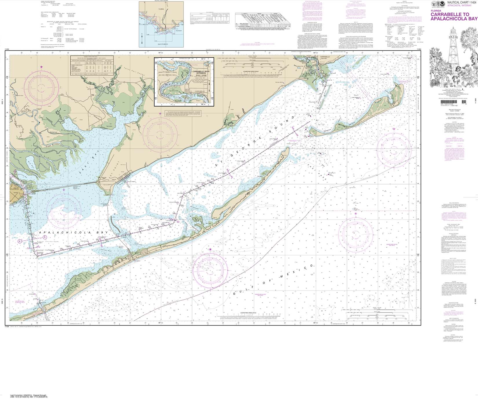 HISTORICAL NOAA Chart 11404: Intracoastal Waterway Carrabelle to Apalachicola Bay;Carrabelle River